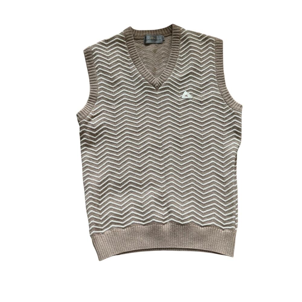 Vintage Monte Carlo Collection Lambswool Sweater Vest Size 38 Brown White Chevro